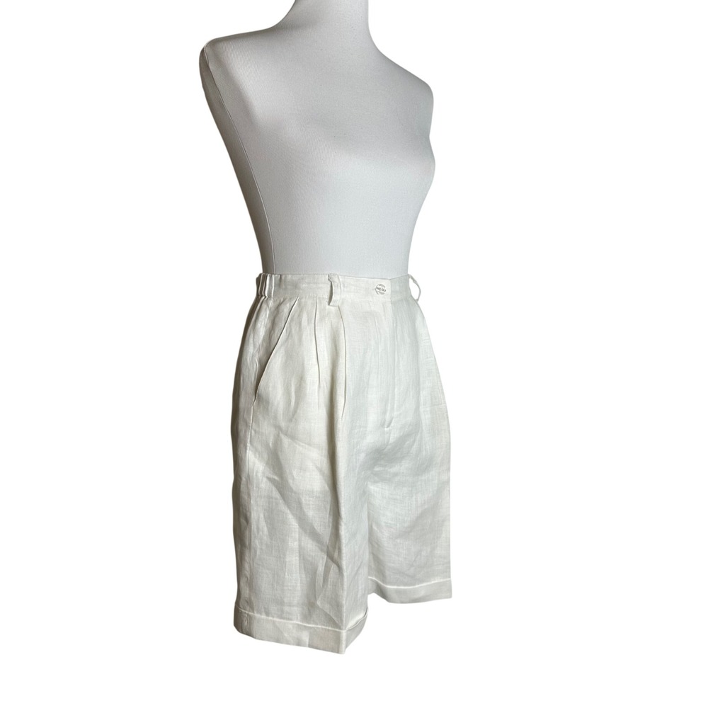 Peter Martin White 100% Irish Linen High Waisted Pleated Shorts Womens 4